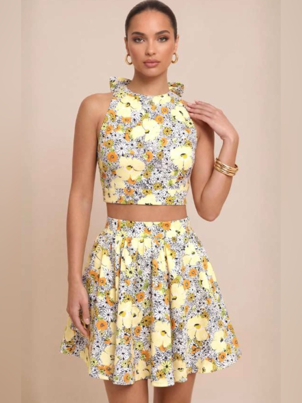 Yellow Floral Fit-and-Flare Skirt - Women's Summer Skirt